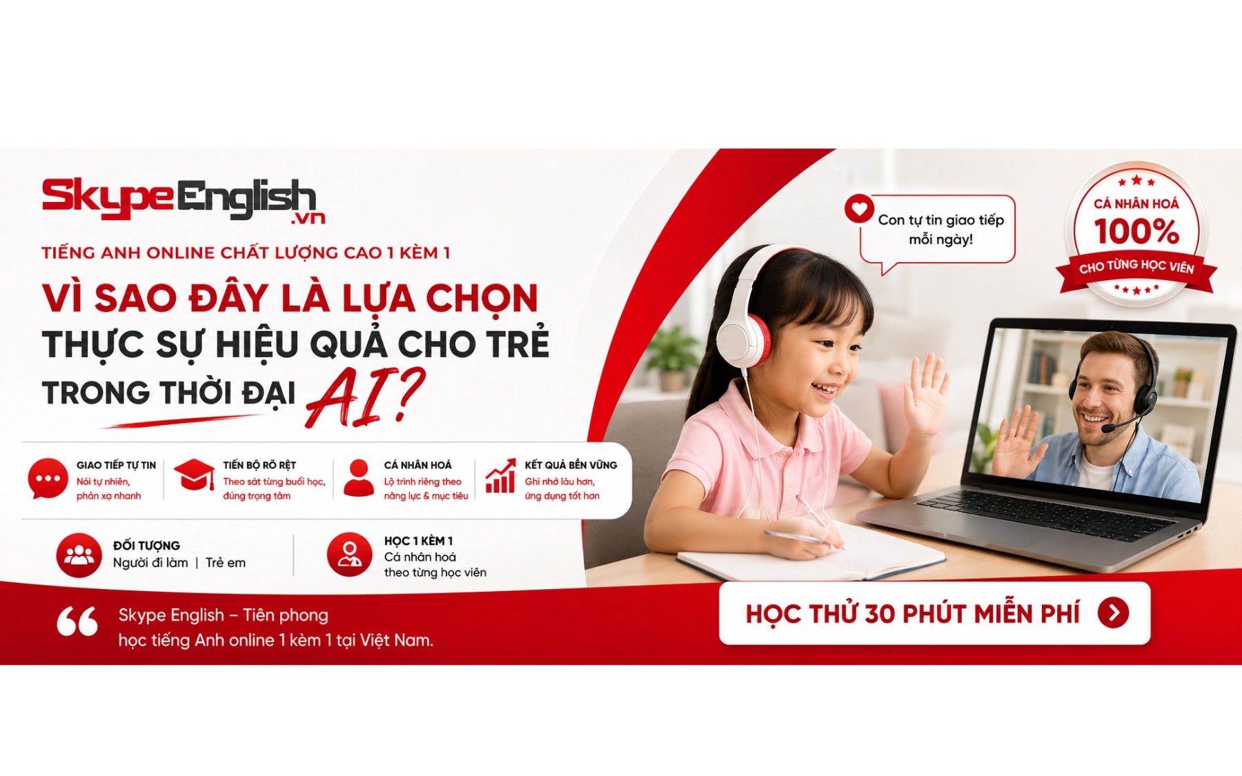 Tiếng Anh Online 1 Kèm 1: Vì Sao Đây Là Lựa Chọn Thực Sự Hiệu Quả Cho Trẻ Trong Thời Đại AI?