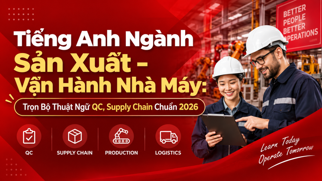 Tiếng Anh Ngành Sản Xuất – Vận Hành Nhà Máy: Trọn Bộ Thuật Ngữ QC, Supply Chain Chuẩn 2026 Tiếng Anh Ngành Sản Xuất – Vận Hành Nhà Máy: Trọn Bộ Thuật Ngữ QC, Supply Chain Chuẩn 2026